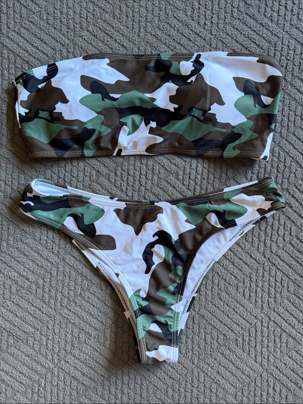Camo Bandeau Bikini Set in Green & Brown